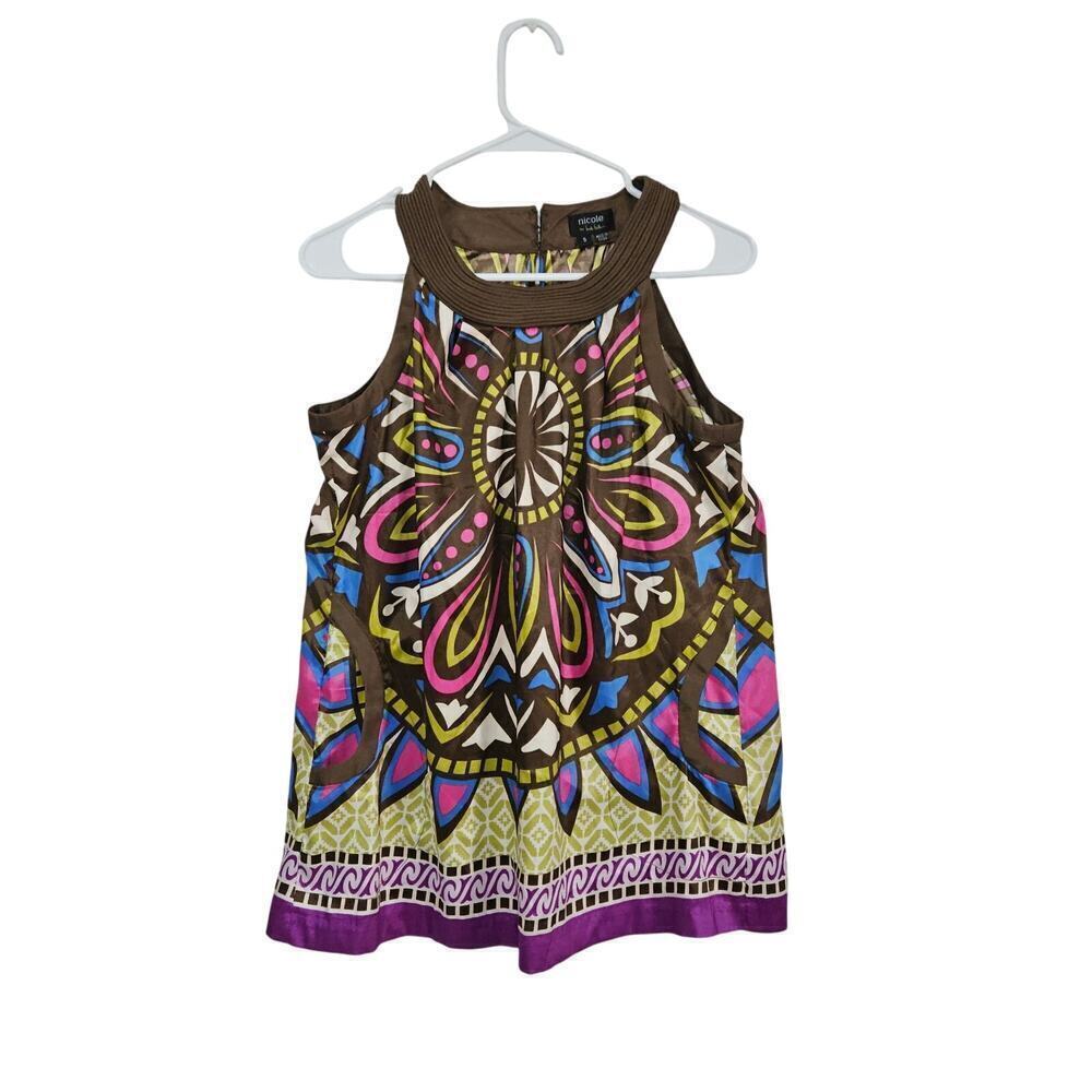 Nicole Miller Top Women Size Small Multicolor Sleeveless Pullover Blouse Satin